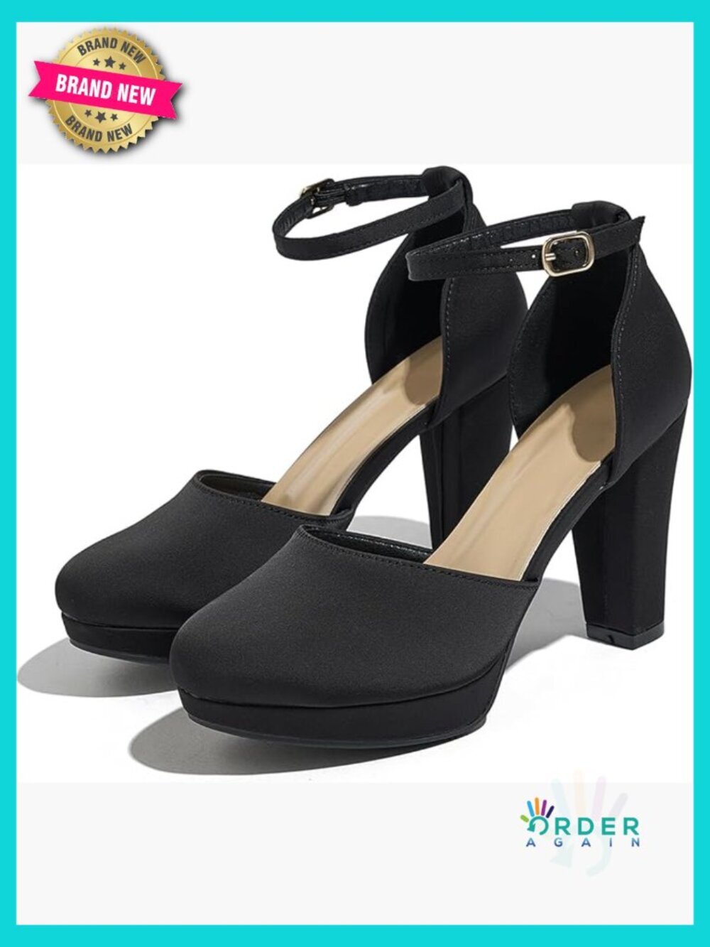 High Block Heels Pumps Round Closed Toe Ankle Strap Dress Wedding Shoes Classic